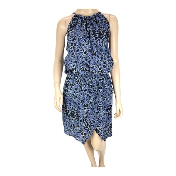Derek Lam 10 Crosby Silk Crepe Halter Dress Blue Black Leopard Print Sz 6 - Picture 1 of 16